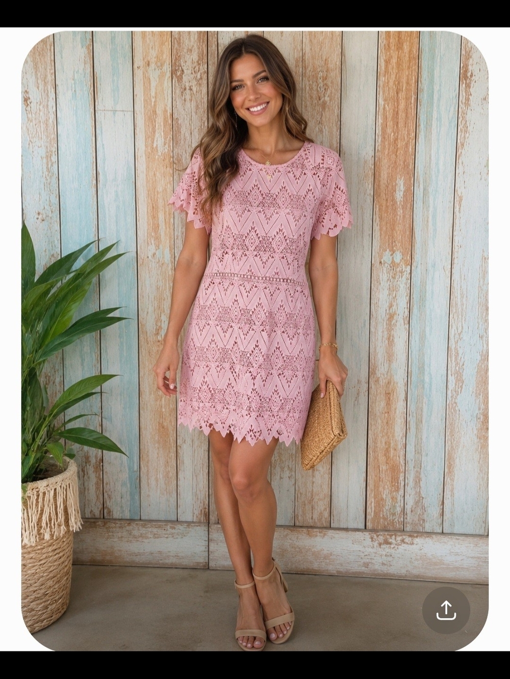 StyleStalker "Elora" Salmon/Pink Lace Short Sleeve Shift Dress. SS1171035. Sz L